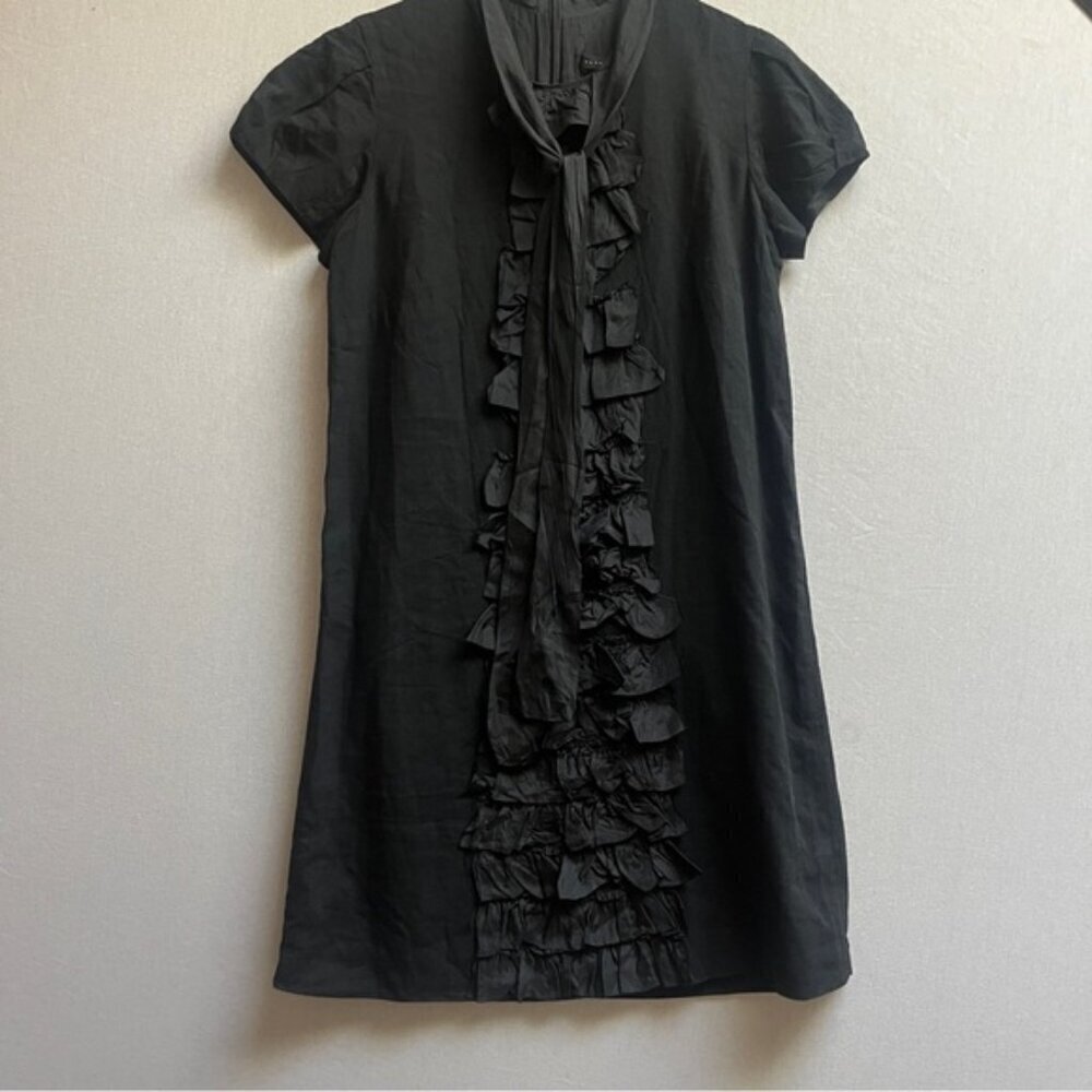Robert Rodriguez Black Cotton Silk Ruffle Neck Tie Mini Dress Size 0 XS